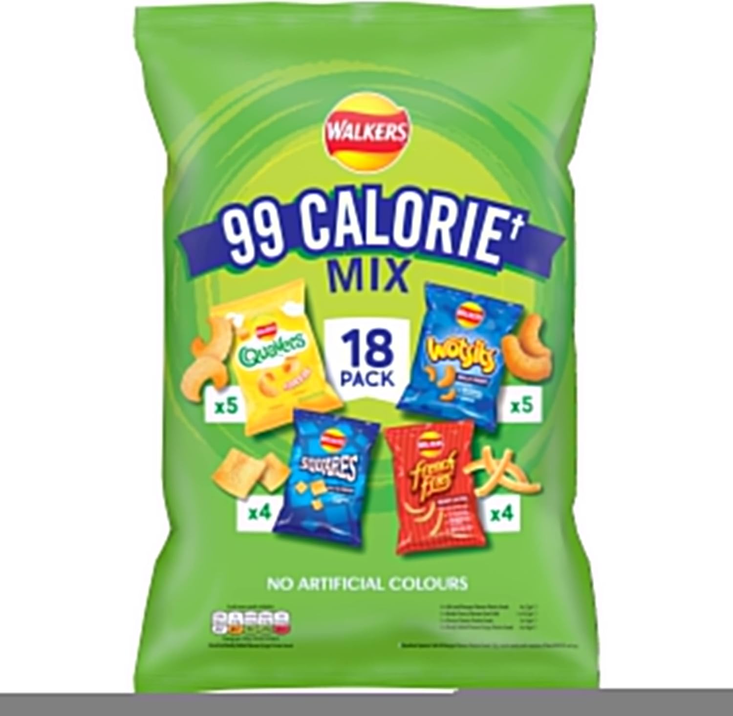 Walkers 99 Calorie+ Mix Multipack Snacks Crisps 18 Pack - Variety Pack with Quavers, Wotsits, Slurpees & Frooties - No Artificial Colours