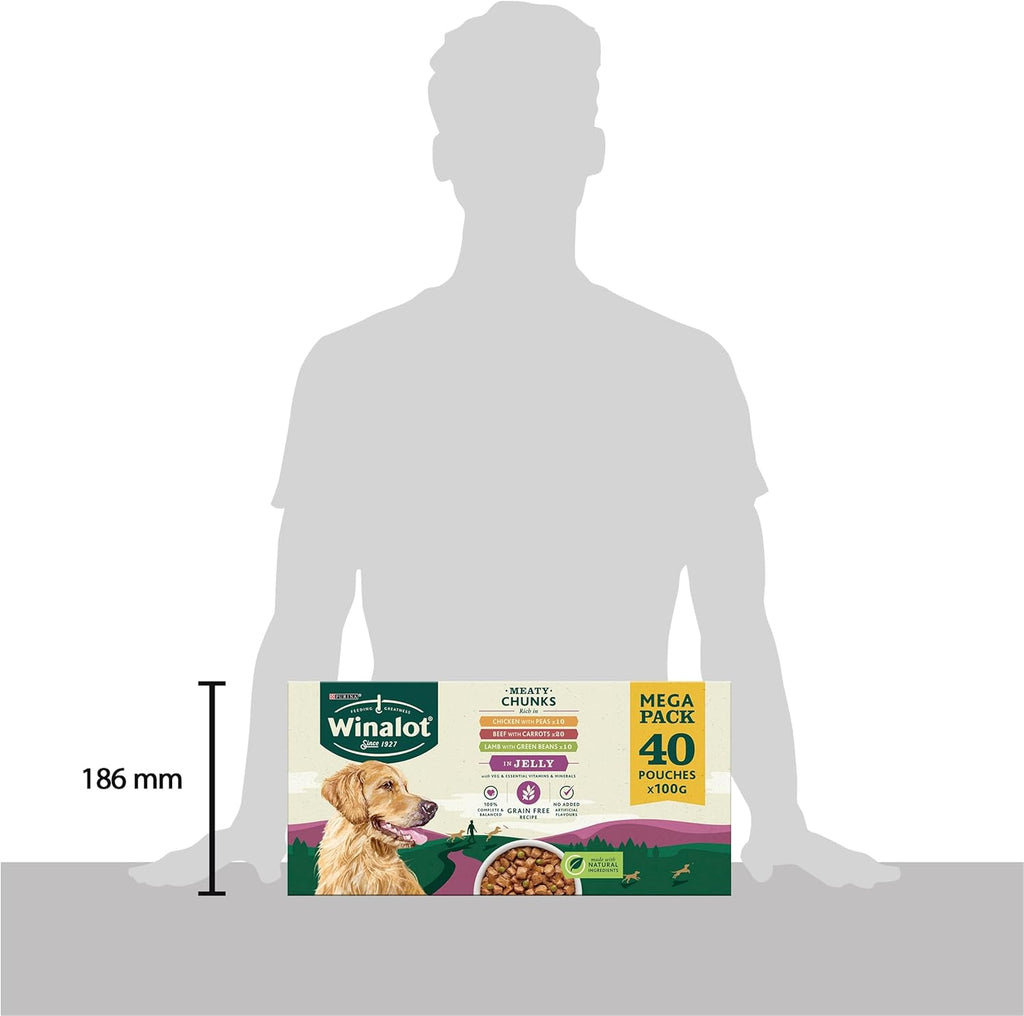 Meaty Chunks in Jelly Wet Dog Food Pouches 40 x 100g – Complete and Balanced Meals for Adult Dogs