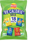 Walkers 99 Calorie+ Mix Multipack Snacks Crisps 18 Pack - Variety Pack with Quavers, Wotsits, Slurpees & Frooties - No Artificial Colours