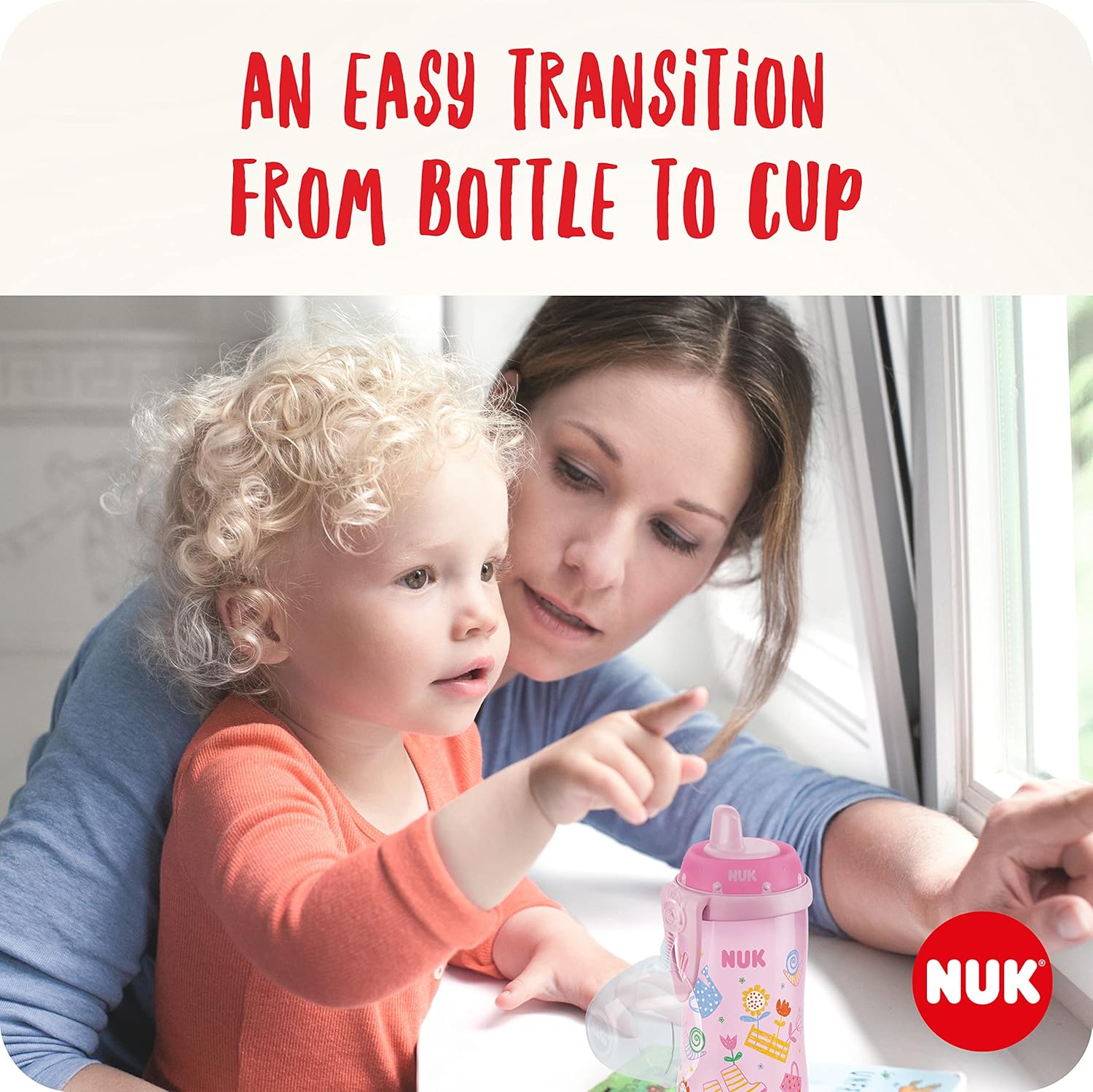 Toddler Cup | 12+ Months | 300 ml | Leak-Proof Toughened Spout | Clip & Protective Cap | BPA-Free | Pink