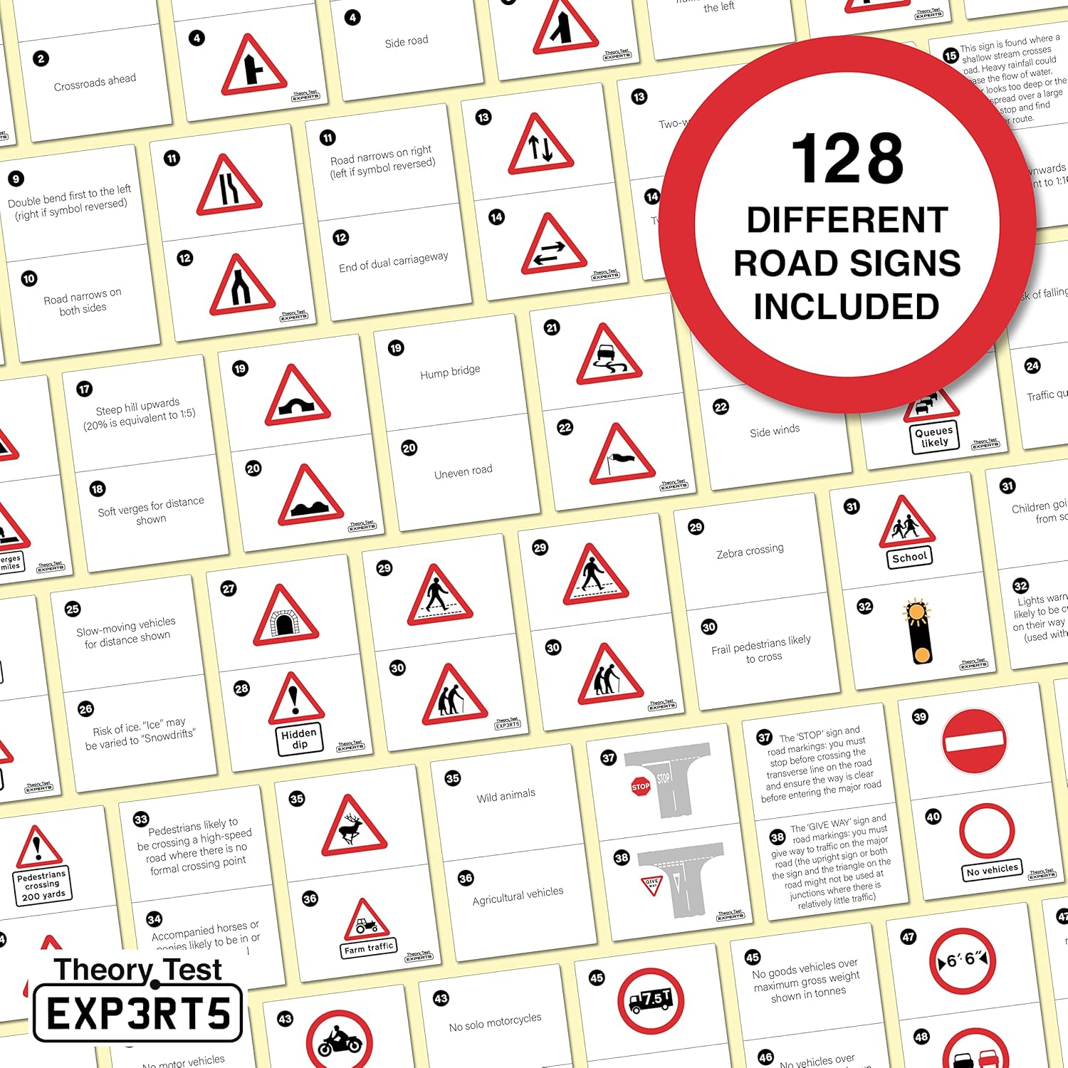 Theory Test Experts 128 Road Signs Flash Cards 2025 (Flashcards)