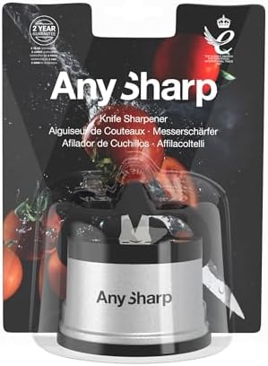 Knife Sharpener – Hands-Free Safety Design with PowerGrip Suction, Sharpens All Kitchen Knives Including Hardened Steel & Serrated Blades, Compact Size, Silver