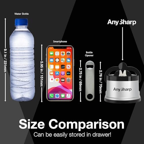 Knife Sharpener – Hands-Free Safety Design with PowerGrip Suction, Sharpens All Kitchen Knives Including Hardened Steel & Serrated Blades, Compact Size, Silver