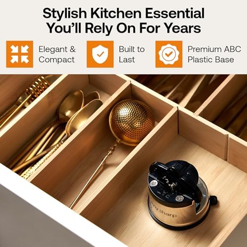 Knife Sharpener – Hands-Free Safety Design with PowerGrip Suction, Sharpens All Kitchen Knives Including Hardened Steel & Serrated Blades, Compact Size, Silver