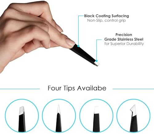 Tweezers for Eyebrows – Professional Stainless Steel Slanted and Pointed Tip Set for Ingrown Hair, Blackhead Removal, Eyelash Extension & Eyebrow Plucking, Beauty Tool for Women