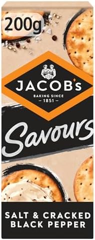 Salt and Cracked Black Pepper Savoury Crackers, 200g Pack