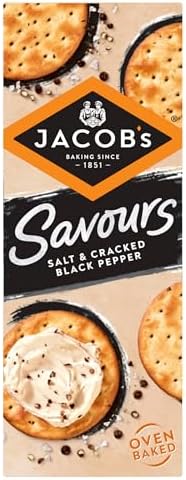 Salt and Cracked Black Pepper Savoury Crackers, 200g Pack