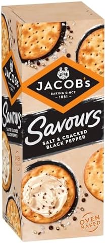 Salt and Cracked Black Pepper Savoury Crackers, 200g Pack