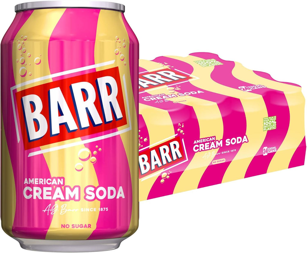 American Cream Soda Fizzy Drink, Vanilla Flavour, Zero Sugar, 24 x 330ml Cans