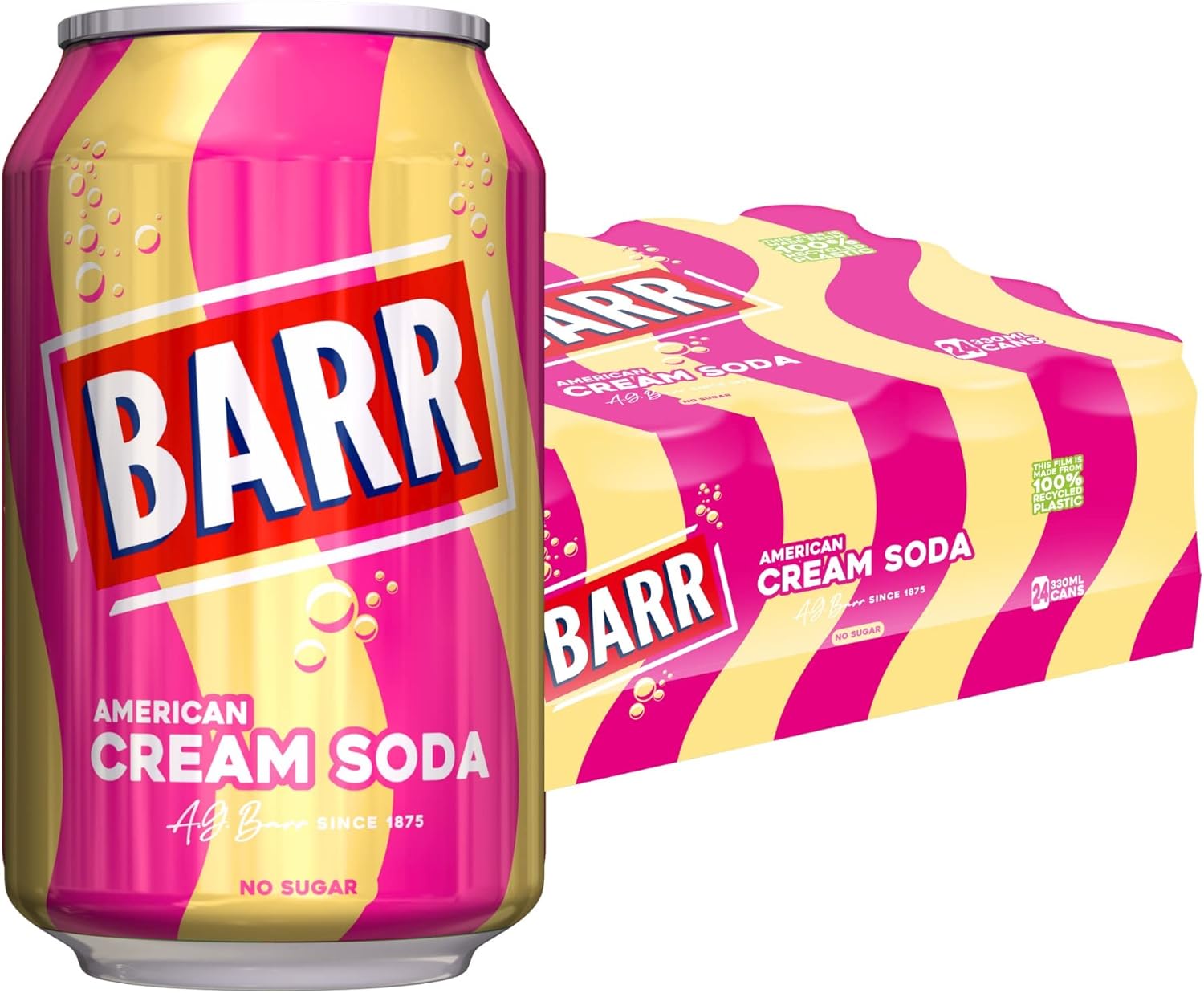 American Cream Soda Fizzy Drink, Vanilla Flavour, Zero Sugar, 24 x 330ml Cans