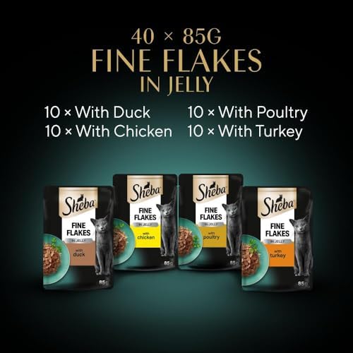 Fine Flakes in Jelly Adult Wet Cat Food, Poultry Collection, 40 x 85g Pouches