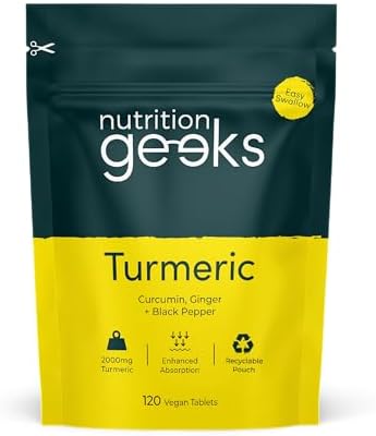 Turmeric Tablets 2000mg with Black Pepper & Ginger – High Strength Curcumin Formula, 120 Easy Swallow Vegan Tablets, UK Made