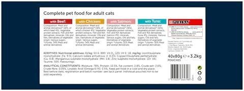 Tasty Shreds Adult Wet Cat Food, Mixed Selection in Gravy with Chicken, Beef, Tuna & Salmon, 40 x 80g Pouches