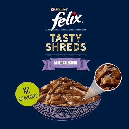 Tasty Shreds Adult Wet Cat Food, Mixed Selection in Gravy with Chicken, Beef, Tuna & Salmon, 40 x 80g Pouches
