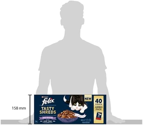 Tasty Shreds Adult Wet Cat Food, Mixed Selection in Gravy with Chicken, Beef, Tuna & Salmon, 40 x 80g Pouches