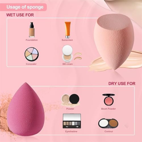 4 Pack Beauty Blender Foundation Sponges Set – 4 Colours, Latex Free with Sponge Holder Case for Liquid Foundation, Powder, Sunscreen and Cream