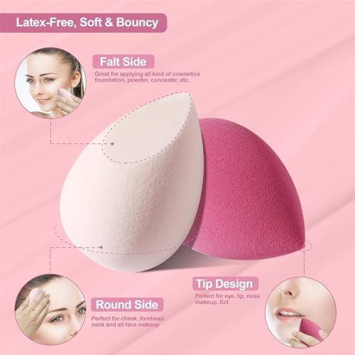 4 Pack Beauty Blender Foundation Sponges Set – 4 Colours, Latex Free with Sponge Holder Case for Liquid Foundation, Powder, Sunscreen and Cream