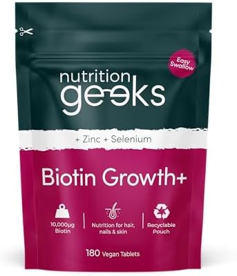 Biotin Hair Growth Supplement 10000mcg – with Zinc & Selenium, 180 Vegan Tablets, Hair, Skin & Nails Vitamin Complex for Women and Men, UK Made