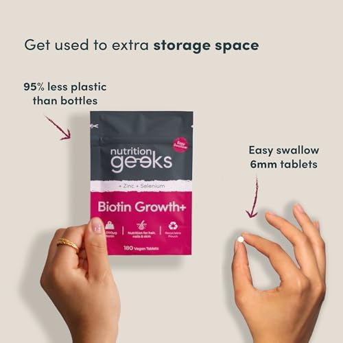 Biotin Hair Growth Supplement 10000mcg – with Zinc & Selenium, 180 Vegan Tablets, Hair, Skin & Nails Vitamin Complex for Women and Men, UK Made