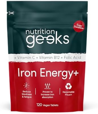 Iron Tablets High Strength 14mg – with Vitamin C, B12 & Folic Acid, 120 Vegan Supplements for Women and Men, Supports Energy & Enhanced Absorption, UK Made