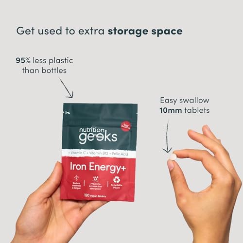 Iron Tablets High Strength 14mg – with Vitamin C, B12 & Folic Acid, 120 Vegan Supplements for Women and Men, Supports Energy & Enhanced Absorption, UK Made