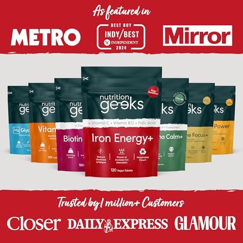 Iron Tablets High Strength 14mg – with Vitamin C, B12 & Folic Acid, 120 Vegan Supplements for Women and Men, Supports Energy & Enhanced Absorption, UK Made