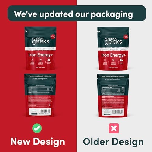 Iron Tablets High Strength 14mg – with Vitamin C, B12 & Folic Acid, 120 Vegan Supplements for Women and Men, Supports Energy & Enhanced Absorption, UK Made