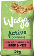 Active Goodness Complete Dry Adult Dog Food, Beef & Vegetable, 12kg – For Active and Working Dog Breeds