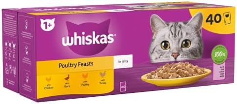 Adult Wet Cat Food Pouches, Poultry Selection in Jelly, 40 x 85g Megapack