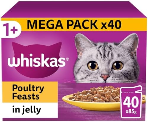 Adult Wet Cat Food Pouches, Poultry Selection in Jelly, 40 x 85g Megapack