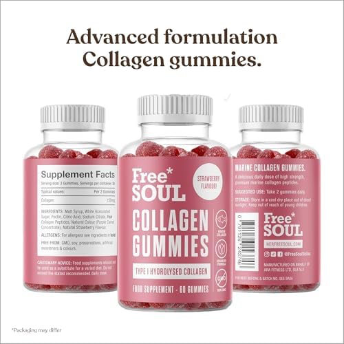 Collagen Gummies – High Strength Marine Collagen Supplement with Type 1 Hydrolysed Collagen Peptides, Triple Strength Pure Formulation, 60 Gummies
