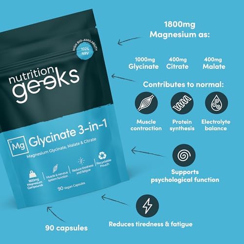 Magnesium Glycinate 3-in-1 Complex 1800mg – Bisglycinate, Citrate & Malate Formula, High Absorption 384mg Elemental Magnesium, 90 Vegan Capsules, UK Made