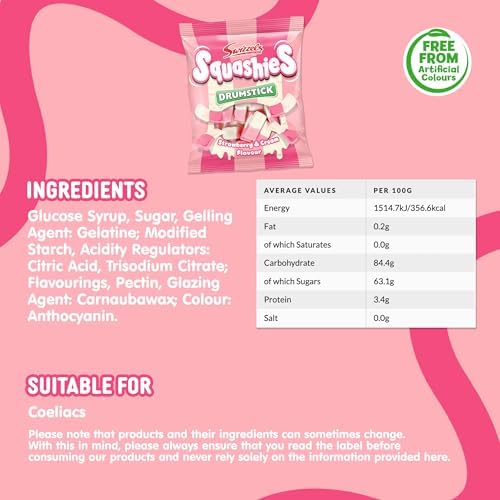 Strawberry and Cream Flavoured Squashies Sweets, 140g Bag